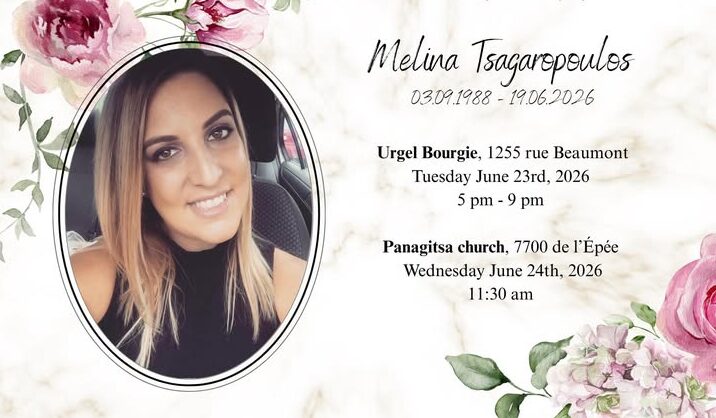 Melina Tsagaropoulos Obituary, Cause of Death: In Ldedicated member of the Lyceum of Greek Women of Montreal Dies from spirited battle with ovarian cancer